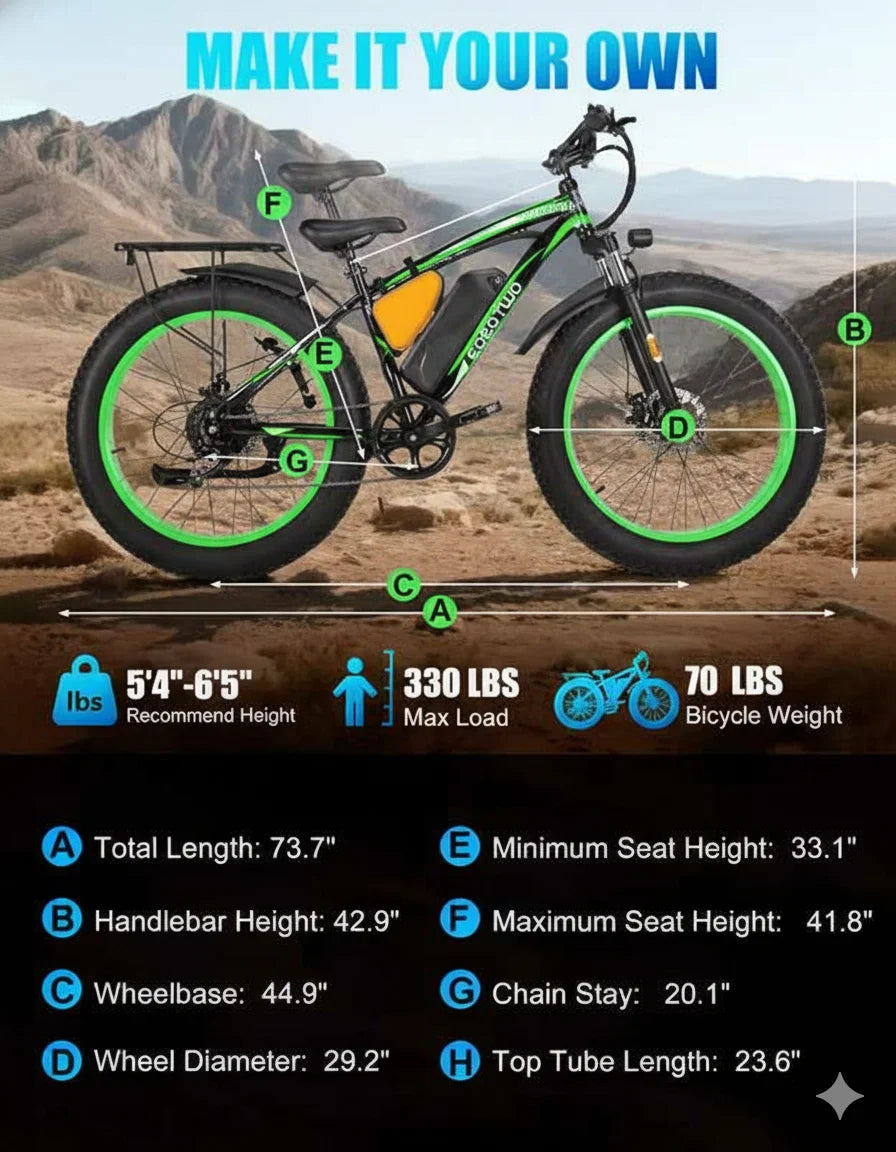 26" Fat Tire Electric Bike for Adults 48V 20Ah Battery 1000W Motor (Peak 1500W) 25-30MPH Fast Mountain Ebike Snow Beach Bicycle - Macgyverzoutpost
