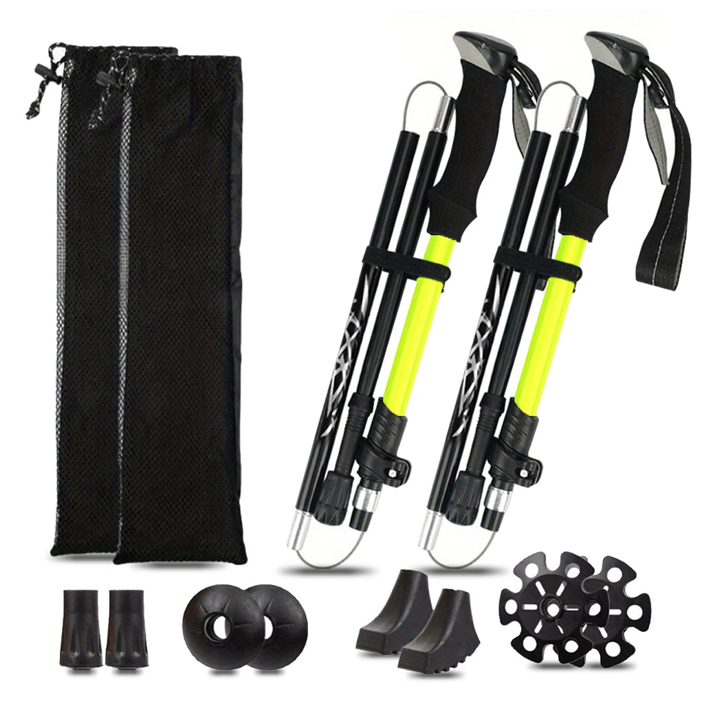 Ultralight Aluminum Alloy 5-Section Folding Trekking Pole—Ideal for Outdoor Hiking, Mountaineering, and Walking; Sturdy and Durable. - Macgyverzoutpost