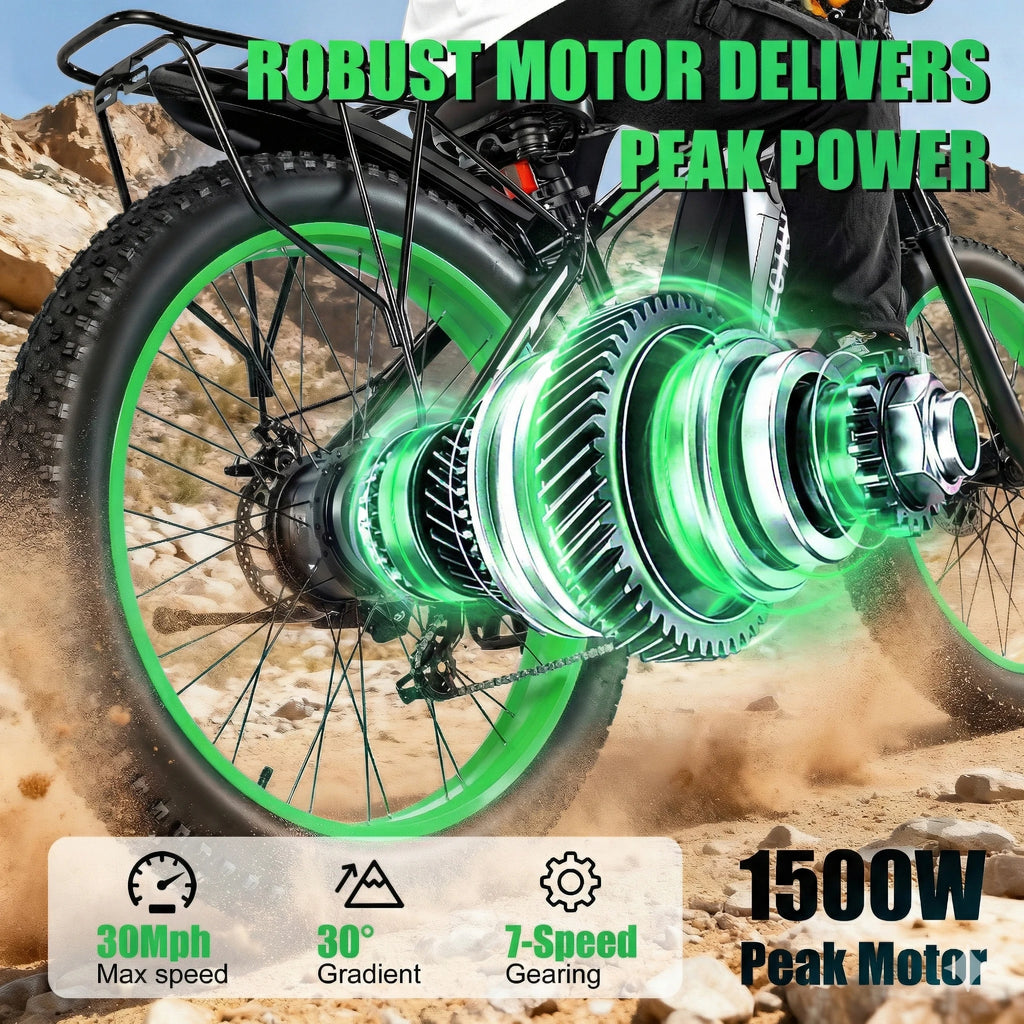 26" Fat Tire Electric Bike for Adults 48V 20Ah Battery 1000W Motor (Peak 1500W) 25-30MPH Fast Mountain Ebike Snow Beach Bicycle - Macgyverzoutpost