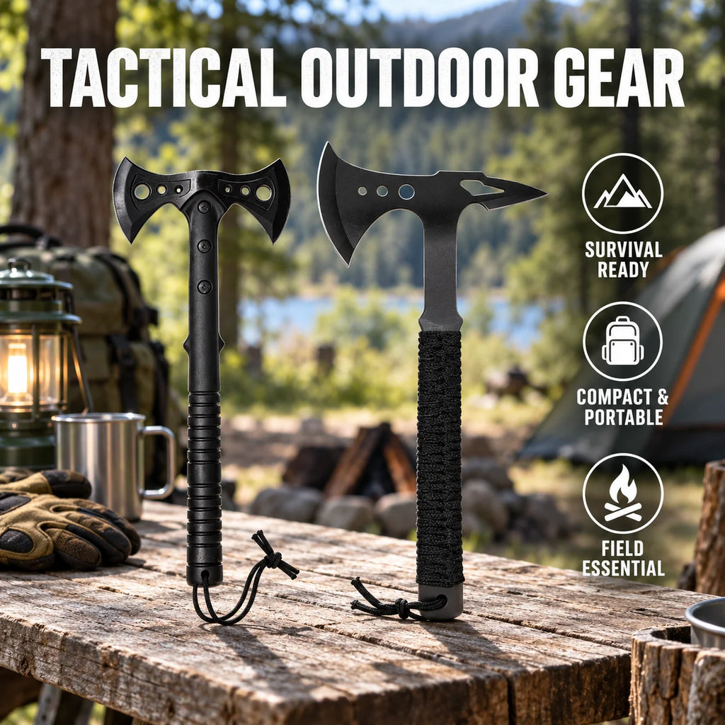 2-Piece Outdoor Camping Tool Set, 15.5-Inch Axe with Non-Slip Handle and Protective Sheath, 15-Inch Outdoor Utility Tool for Camping, Shelter Building and Outdoor Tasks