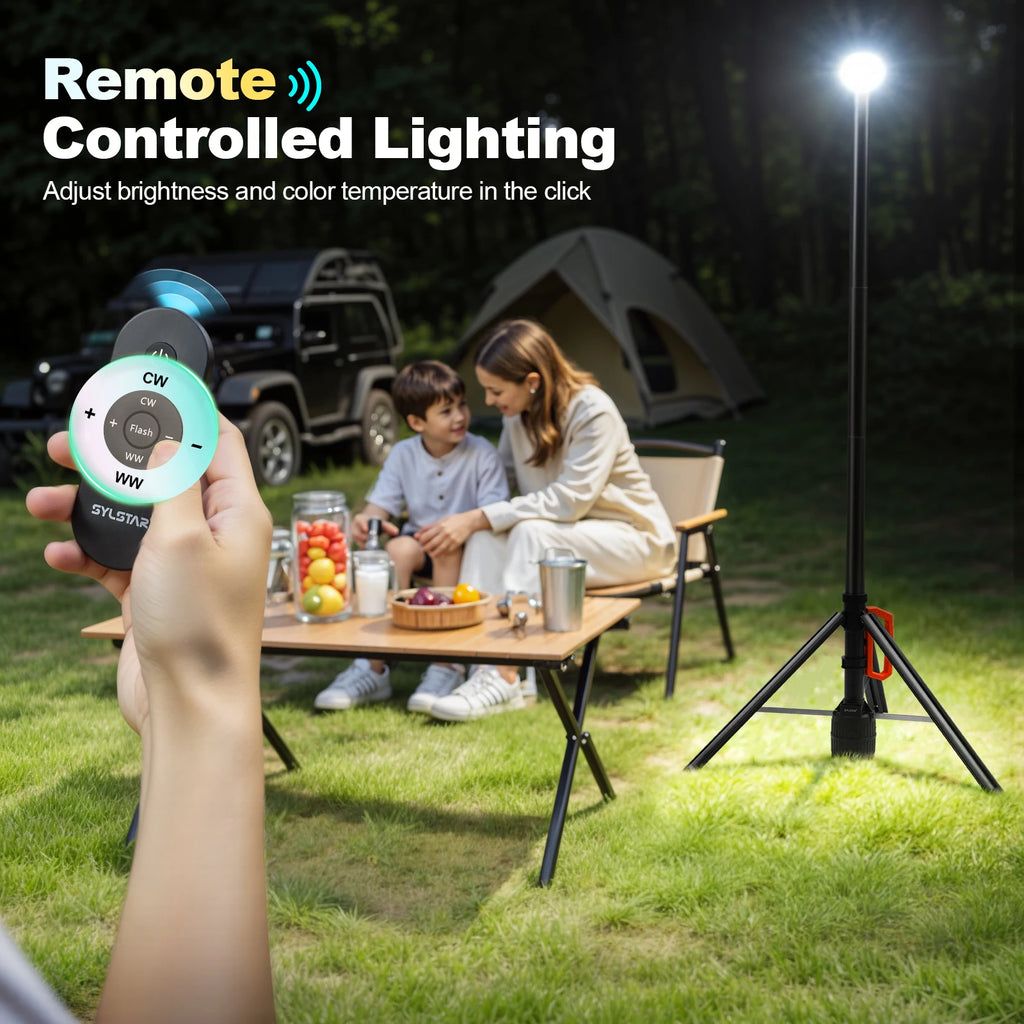 360° Rechargeable Work Light Remote Control 8.4Ft Max Height 3000LM Ultra Bright 3CCT Dimmable Telescopic Camping Lights - Macgyverzoutpost