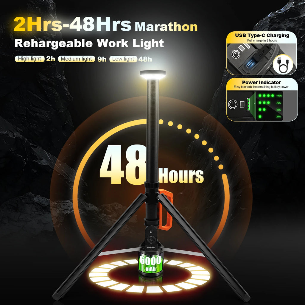 360° Rechargeable Work Light Remote Control 8.4Ft Max Height 3000LM Ultra Bright 3CCT Dimmable Telescopic Camping Lights - Macgyverzoutpost