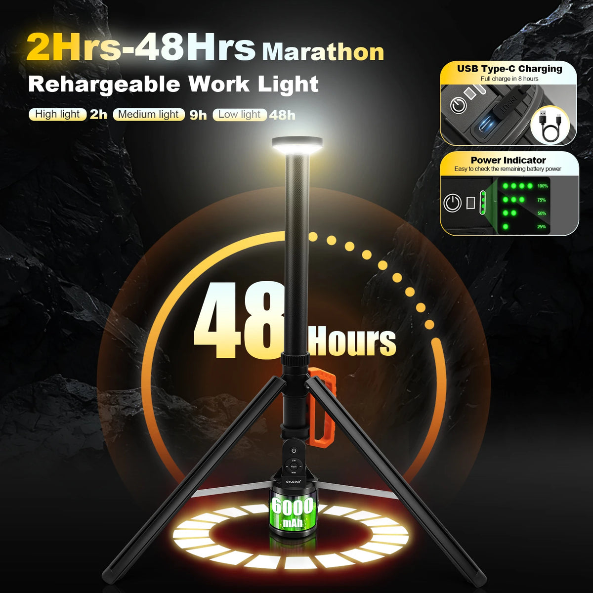 360° Rechargeable Work Light Remote Control 8.4Ft Max Height 3000LM Ultra Bright 3CCT Dimmable Telescopic Camping Lights - Macgyverzoutpost