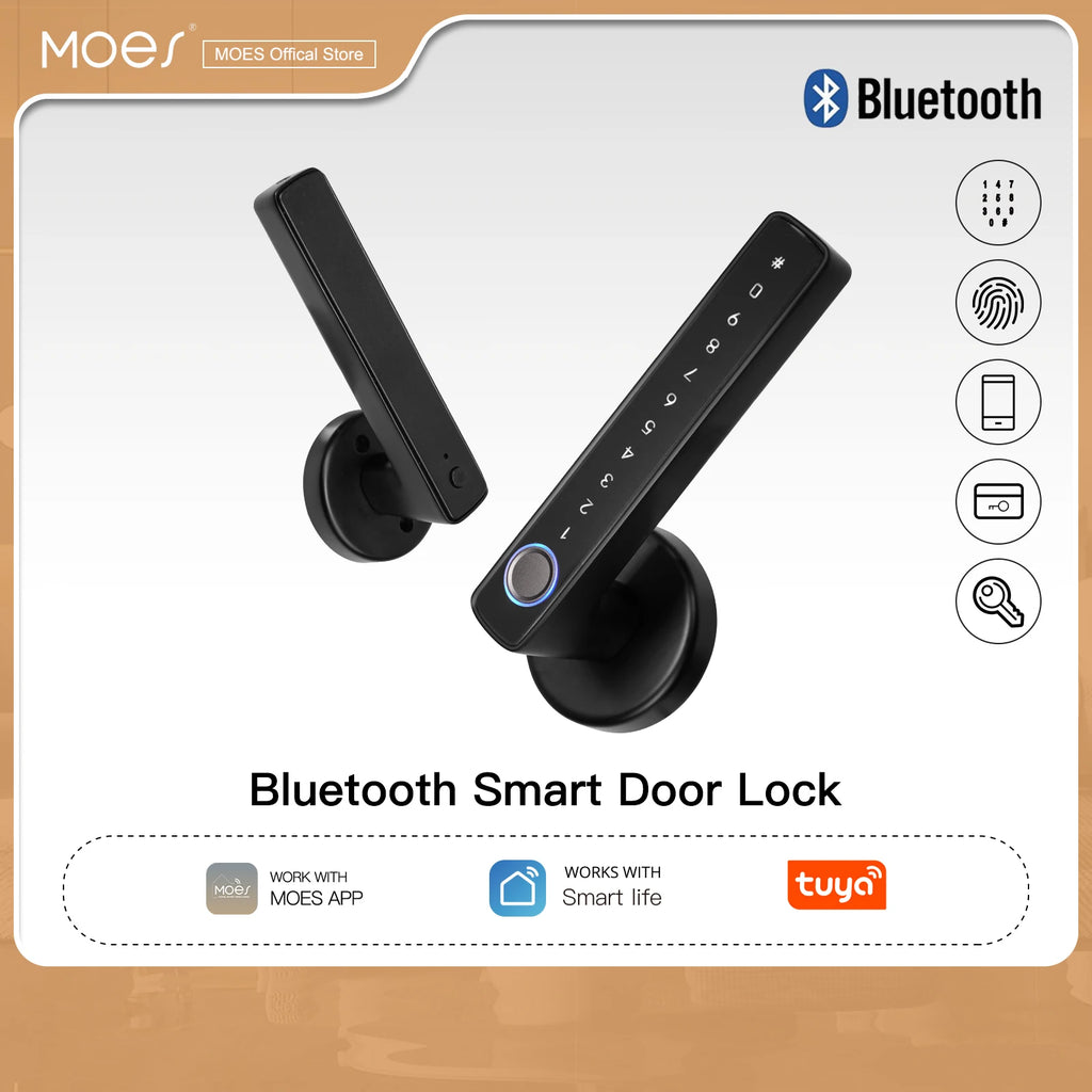 MOES Tuya Bluetooth Smart Fingerprint Door Handle Lock Electronic Password APP Remote