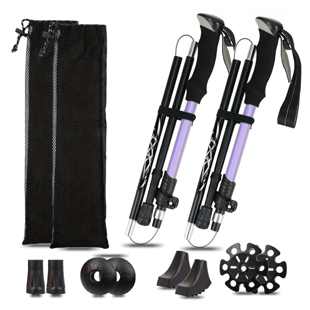 Ultralight Aluminum Alloy 5-Section Folding Trekking Pole—Ideal for Outdoor Hiking, Mountaineering, and Walking; Sturdy and Durable. - Macgyverzoutpost