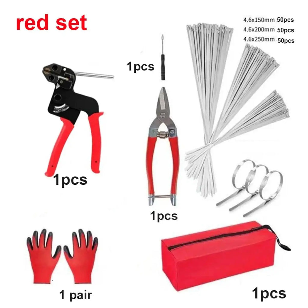 155Pcs Heavy Duty Metal Zip Tie Gun Kit Assorted 3 Sizes Stainless Steel Cable Ties With Tension Cut Hand Tool