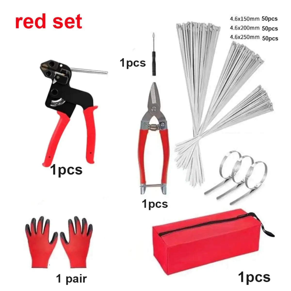 155Pcs Heavy Duty Metal Zip Tie Gun Kit Assorted 3 Sizes Stainless Steel Cable Ties With Tension Cut Hand Tool