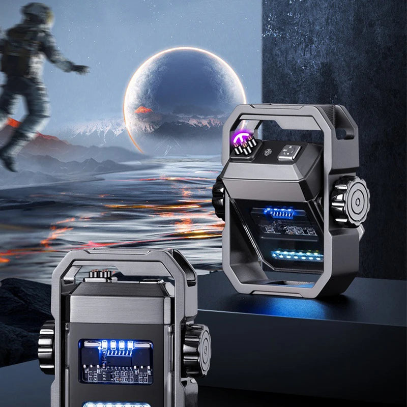 1 Piece of Men's Outdoor Lighter with Dual Electric Arcs, Rechargeable, with Battery Level Display, the Perfect Gift
