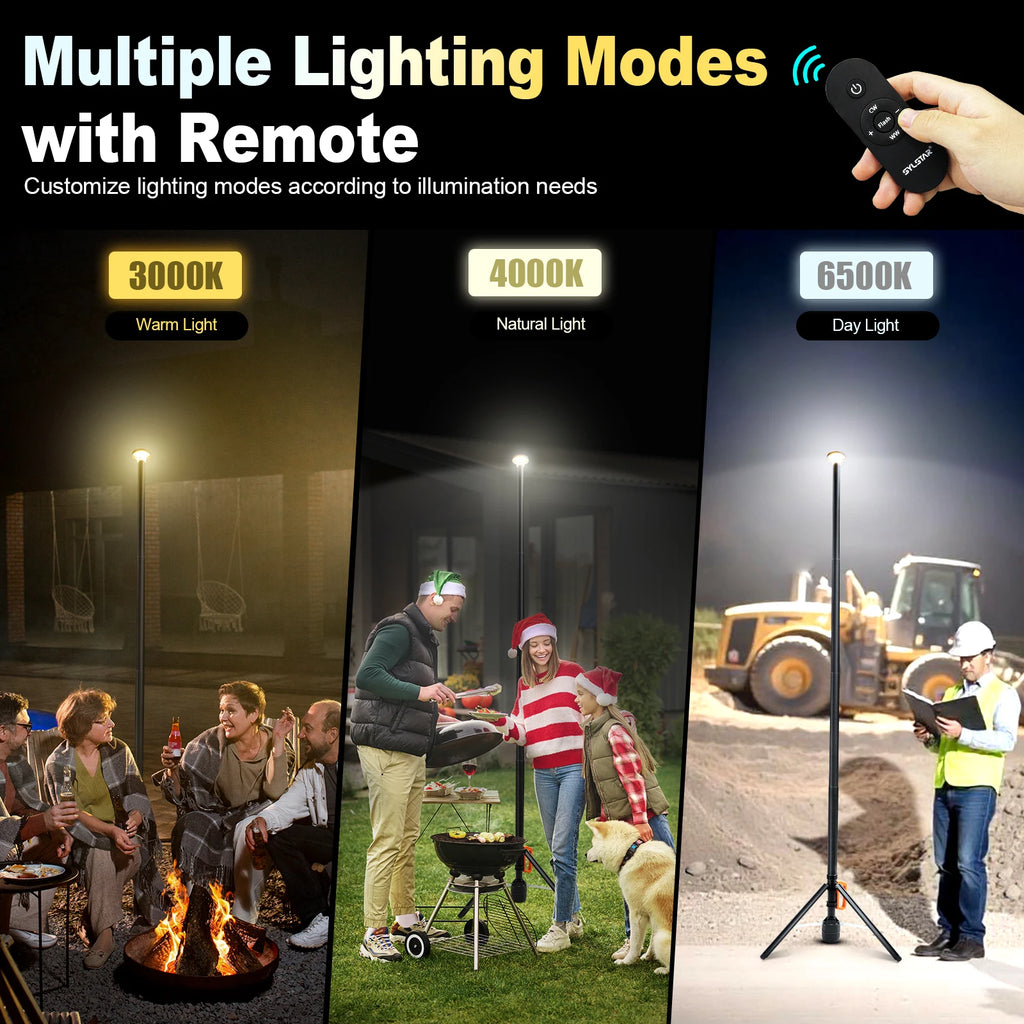 360° Rechargeable Work Light Remote Control 8.4Ft Max Height 3000LM Ultra Bright 3CCT Dimmable Telescopic Camping Lights - Macgyverzoutpost