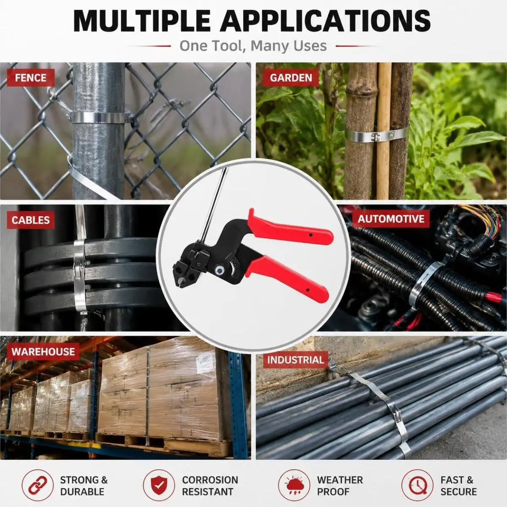 155Pcs Heavy Duty Metal Zip Tie Gun Kit Assorted 3 Sizes Stainless Steel Cable Ties With Tension Cut Hand Tool