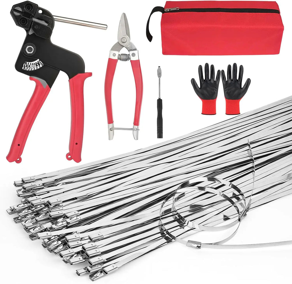 155Pcs Heavy Duty Metal Zip Tie Gun Kit Assorted 3 Sizes Stainless Steel Cable Ties With Tension Cut Hand Tool