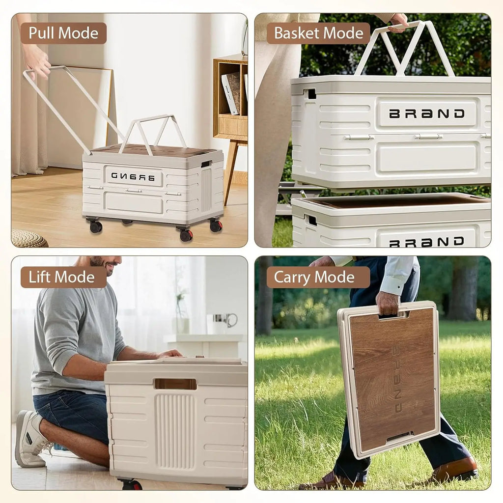 360° Rotating Foldable Storage Cart – Heavy-Duty Mobile Organizer with 4 Silent Wheels, Multi-Functional Camping - Macgyverzoutpost