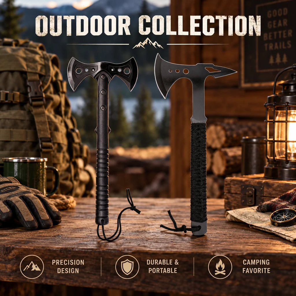 2-Piece Outdoor Camping Tool Set, 15.5-Inch Axe with Non-Slip Handle and Protective Sheath, 15-Inch Outdoor Utility Tool for Camping, Shelter Building and Outdoor Tasks