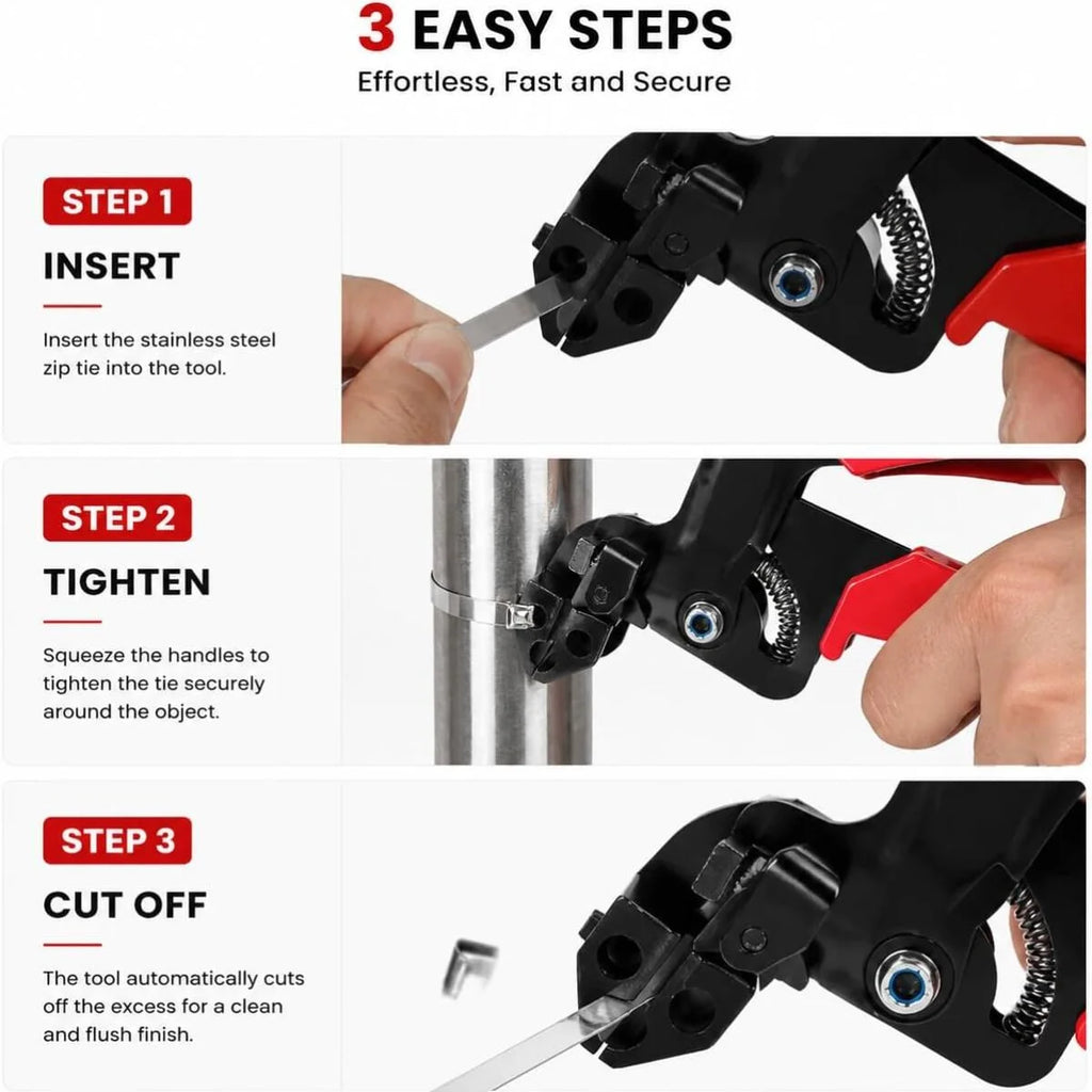 155Pcs Heavy Duty Metal Zip Tie Gun Kit Assorted 3 Sizes Stainless Steel Cable Ties With Tension Cut Hand Tool