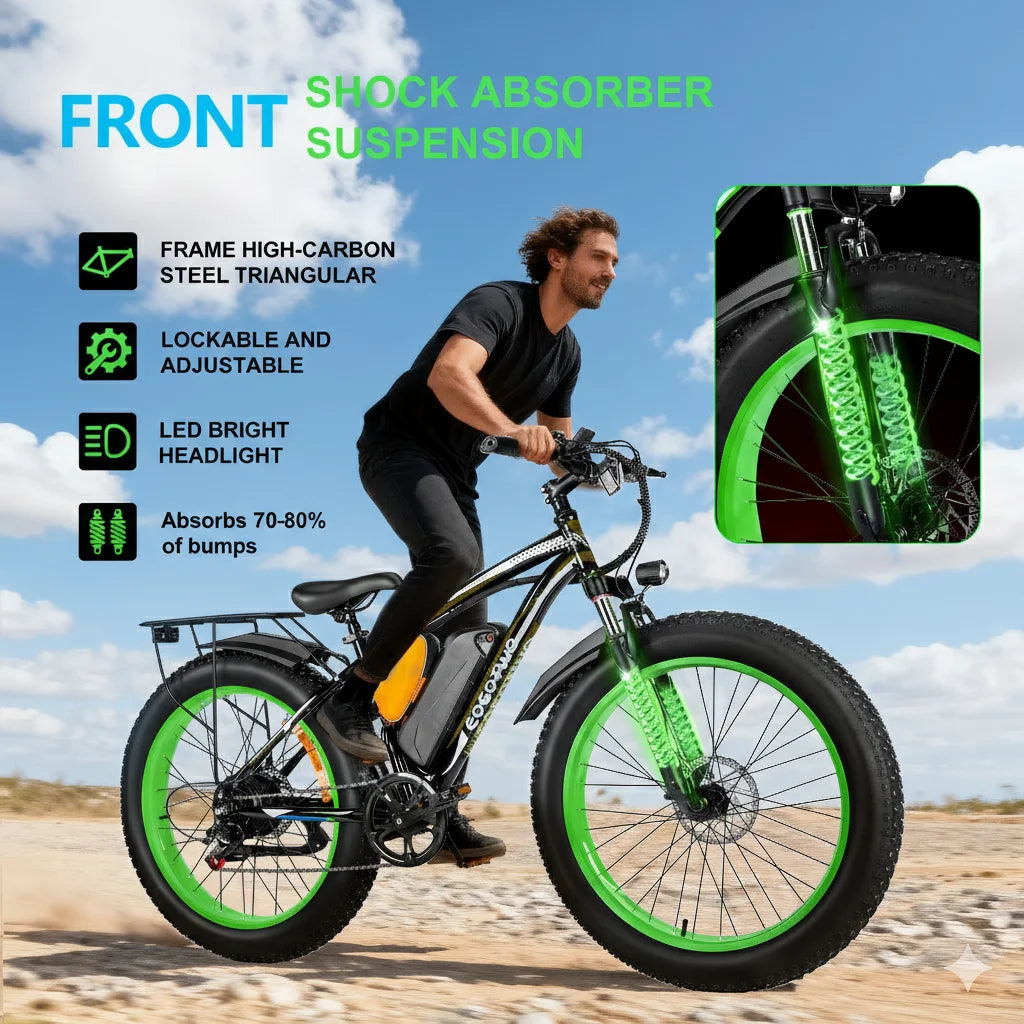 26" Fat Tire Electric Bike for Adults 48V 20Ah Battery 1000W Motor (Peak 1500W) 25-30MPH Fast Mountain Ebike Snow Beach Bicycle - Macgyverzoutpost