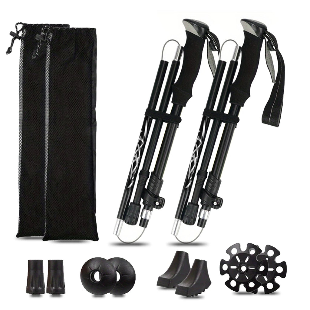 Ultralight Aluminum Alloy 5-Section Folding Trekking Pole—Ideal for Outdoor Hiking, Mountaineering, and Walking; Sturdy and Durable. - Macgyverzoutpost