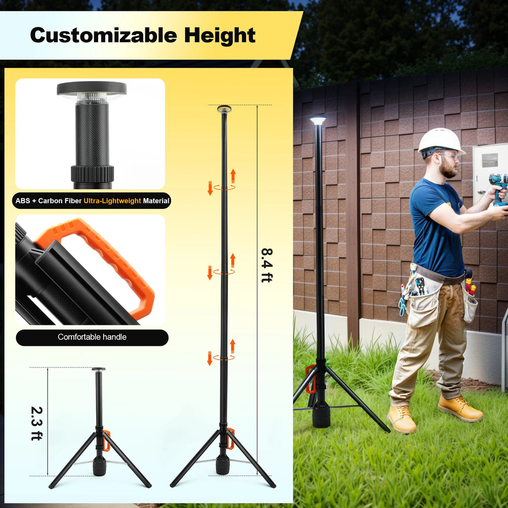 360° Rechargeable Work Light Remote Control 8.4Ft Max Height 3000LM Ultra Bright 3CCT Dimmable Telescopic Camping Lights - Macgyverzoutpost