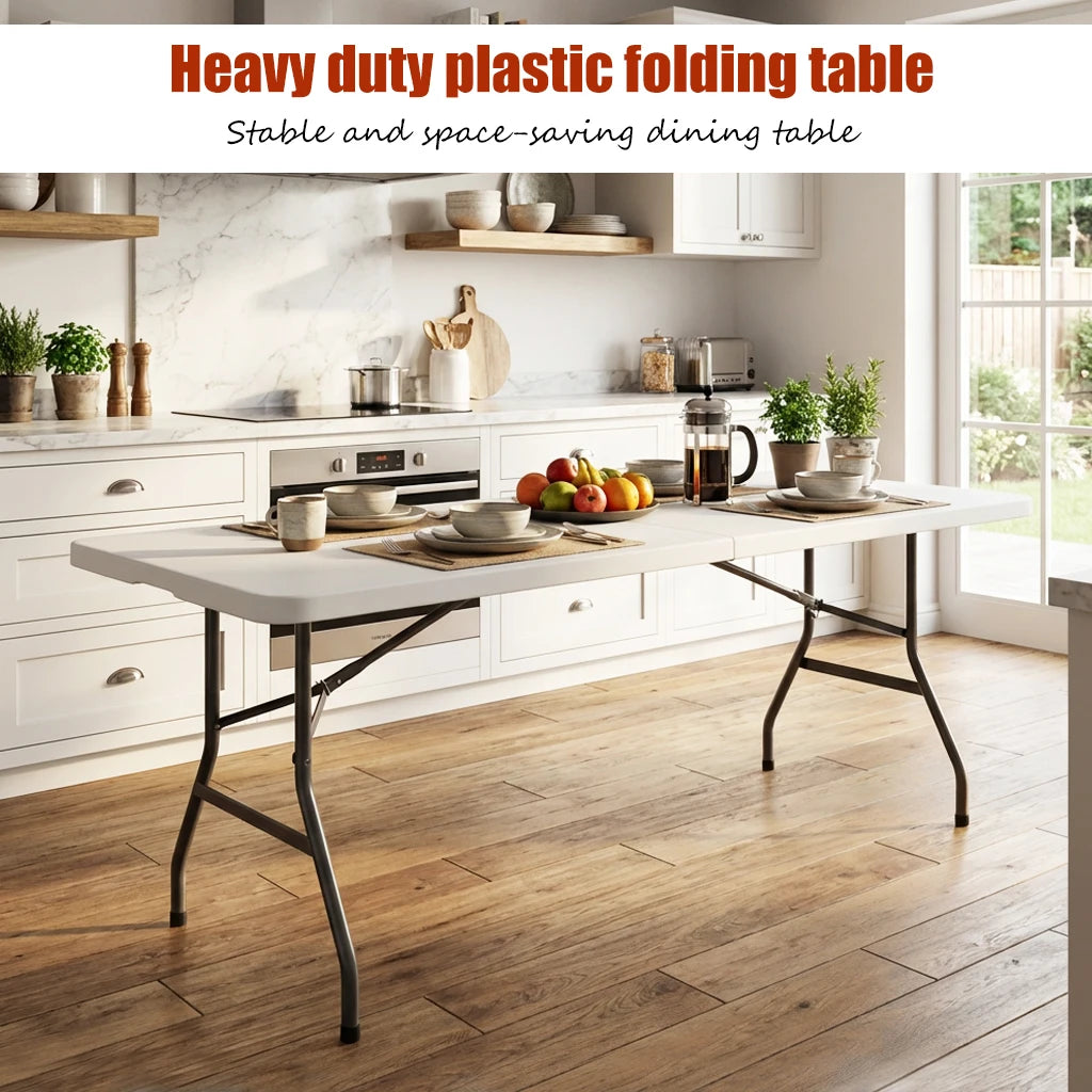 Folding Table,Portable Plastic Table with Carry Handle,Waterproof and Foldable Design,Multifunctional Furniture,Steel Frame with Safety Lock for Picnic,Party,Dining,Outdoor Indoor,Garden,Easy to Fold and Store