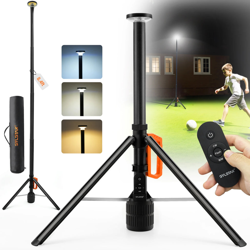 360° Rechargeable Work Light Remote Control 8.4Ft Max Height 3000LM Ultra Bright 3CCT Dimmable Telescopic Camping Lights - Macgyverzoutpost