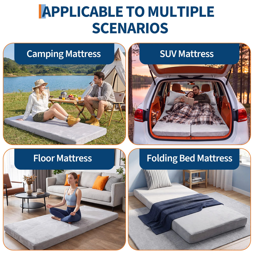 3" Roll-Up Memory Foam Camping Sleeping Pad - Portable Tent & Car Travel Sleeping Mat, Compact Cot/Guest Floor Mattress, Medium Firm - Gray