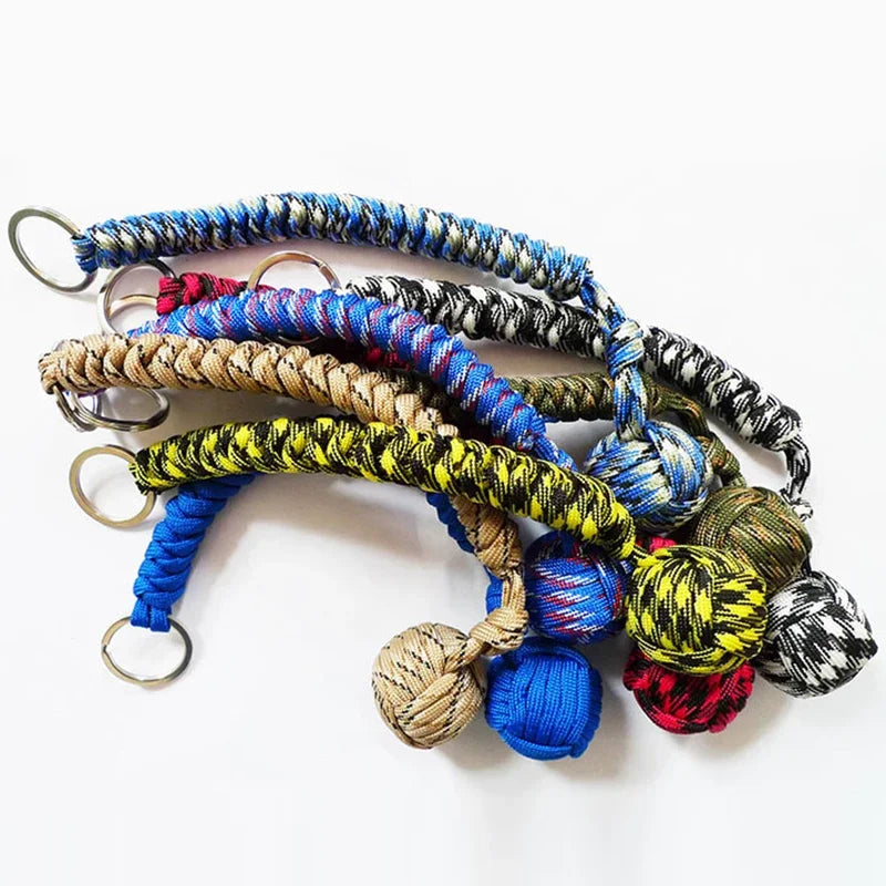 Outdoor Security Protection Black Monkey Fist Steel Ball for  Self Defense Lanyard Survival Key Chain