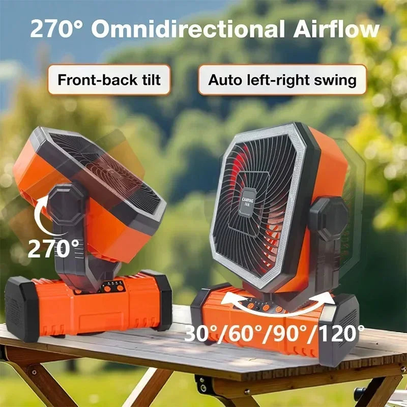 20000mAh Camping Fan with LED Lantern, Rechargeable Battery Operated Oscillating Fan with Remote & Hook, Portable Tent Fan 4 Speeds for Outdoor Camp RV Jobsite Power Outage