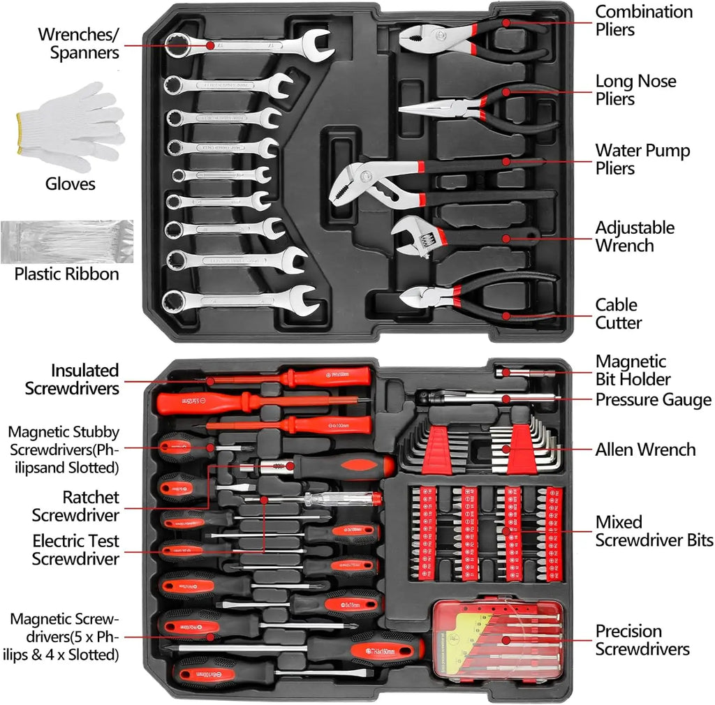 799pcs Tool Kit,Tool Trolley Case,Mechanics Box,Home Repair Toolbox,Portable DIY Set