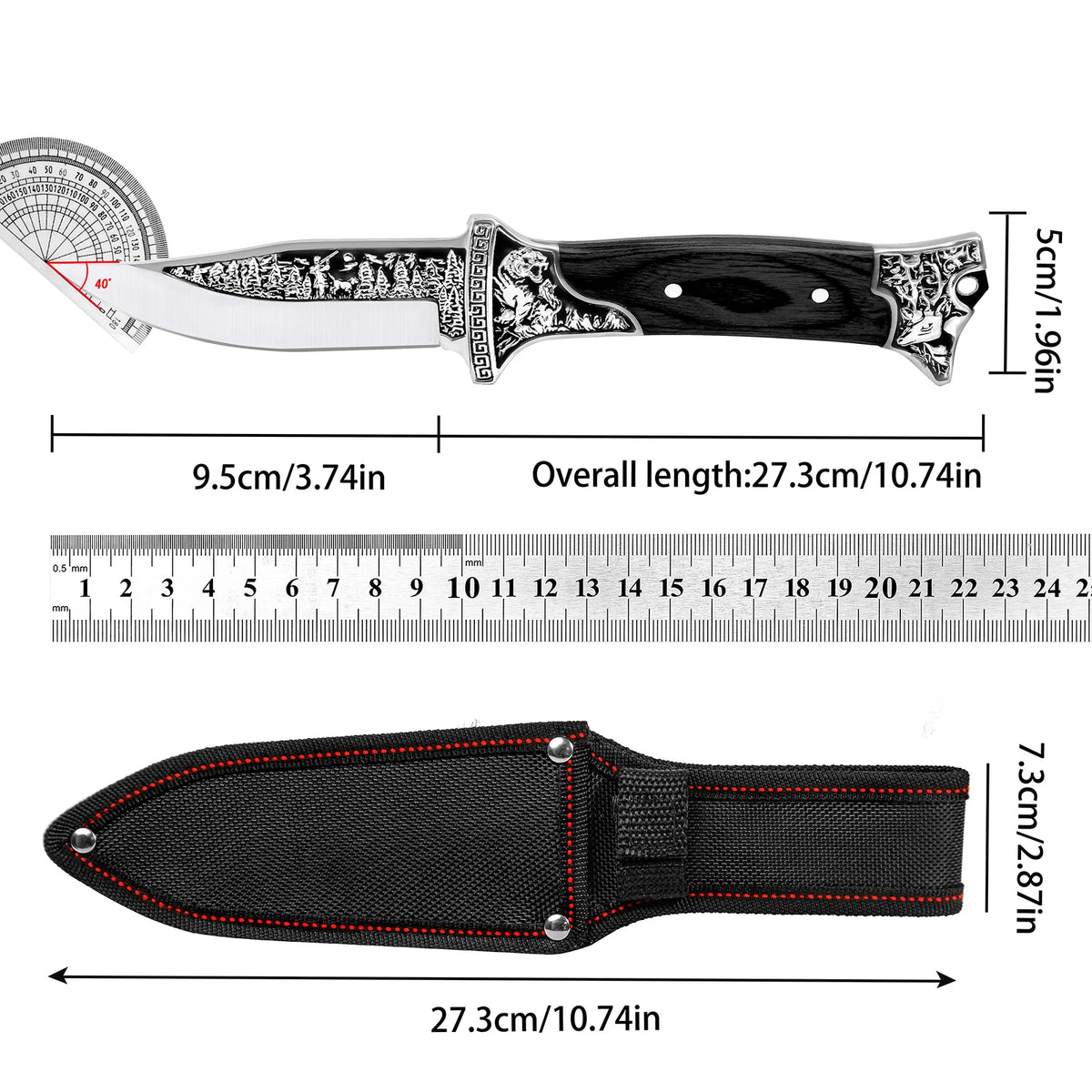 Wood Handle Fixed Blade Utility Knife with Protective Sheath Stainless Steel Outdoor Camping Hiking Picnic Daily Use Accessory