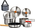 6pcs Cookware Set, 304 Stainless Steel Lightweight Non-Stick Pot, Kettle and Spin with Travel Tote Bag for Open Fire, Camping, Outdoor Cooking for 4-6