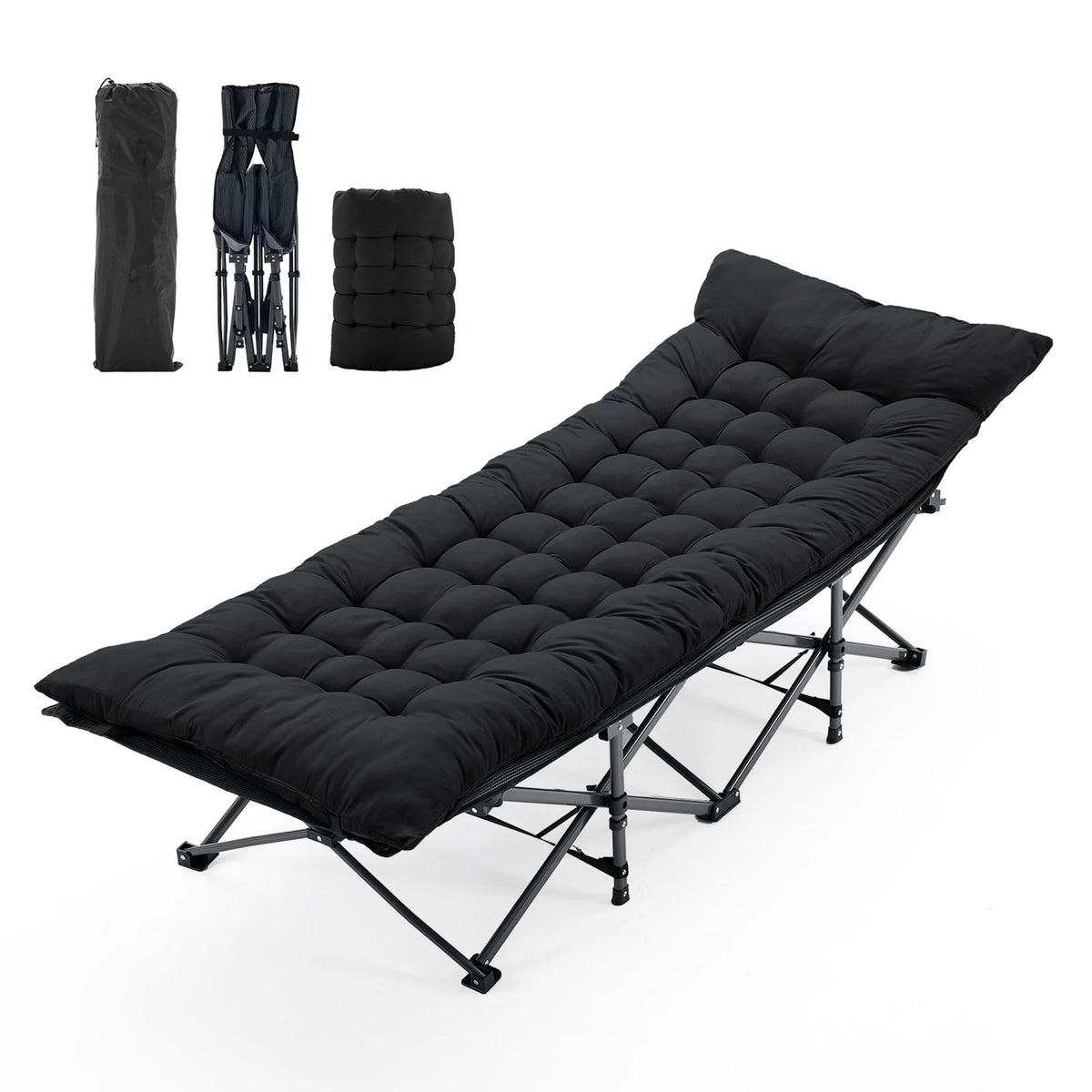 JHK Folding Camping Makeshift Bed Beach Lounge Chair Portable 3.5'' Cushion 440 lbs Sturdy Frame Compact Carry With Storage Bed - Macgyverzoutpost