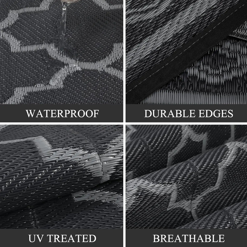 9x18 Reversible Outdoor Area Rug – Waterproof Lightweight Plastic Mat for  Camper & Backyard, Black/Grey