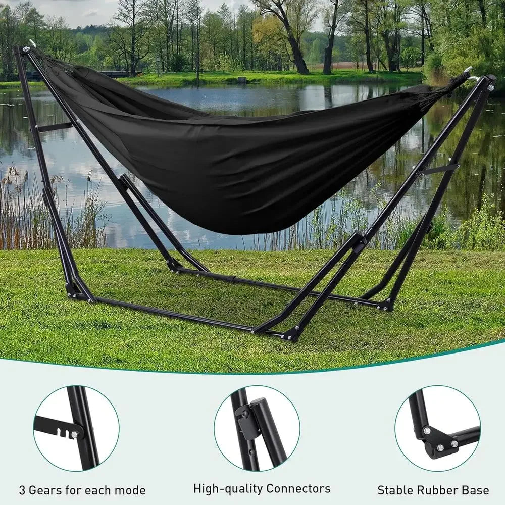 Portable Outdoor Hammock with Stand, 2-in-1 Swing Chair, Carry Bag Included, Ideal for Camping, Patio, Garden, Black