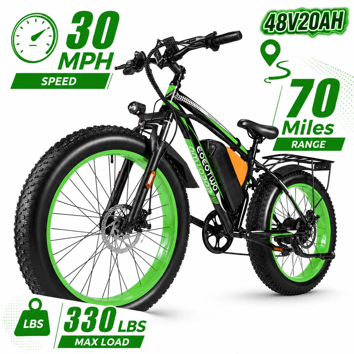 26" Fat Tire Electric Bike for Adults 48V 20Ah Battery 1000W Motor (Peak 1500W) 25-30MPH Fast Mountain Ebike Snow Beach Bicycle - Macgyverzoutpost