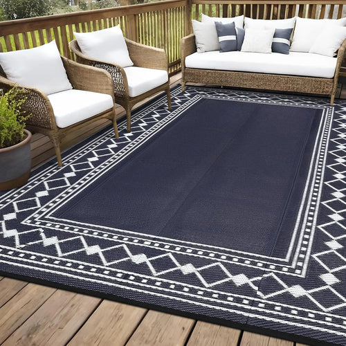 10x20 Large Outdoor Patio Rug – Diamond Border Plastic Straw Rug, Waterproof, Foldable, UV Resistant, Reversible Camping Mat for Deck,