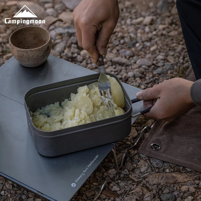 CAMPINGMOON H-2013 Large Aluminum Large Capacity Bento Box for Camping and Picnicking Portable Aluminum Lunch Box with Pressure Relief, Thickened, High Temperature Resistant Camping Cooking Tool Multi Functional Travel Large