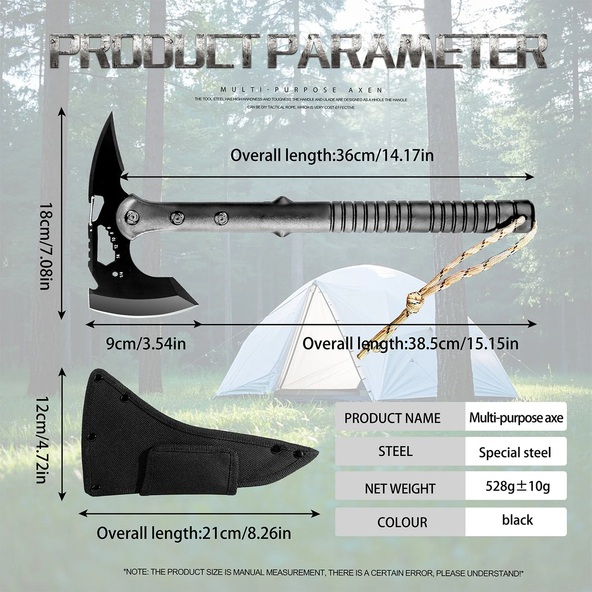 Black Outdoor Fixed Blade Knife with Protective Sheath Long Handle Portable Camping Hiking Picnic Daily Use Utility Accessory