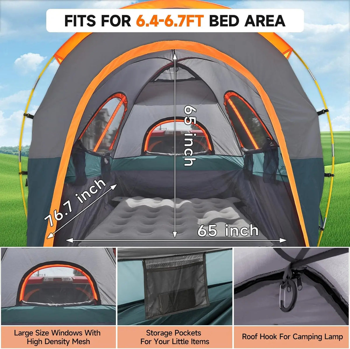 Umbrauto Truck Bed Tent with Awning: 6.4-6.7FT PU3000mm Waterproof Tailgate Pickup Truck Easy Set-up for 2 Person, Fits Full Size Short Bed, Chevy, Dodge, Ford, GMC, Macgyverzoutpost