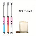 3PCS/Set USB Rechargeable Electric Lighter LED Display 360 Degree Rotation Windproof Lighters for Smokers Kitchen BBQ Candle Use