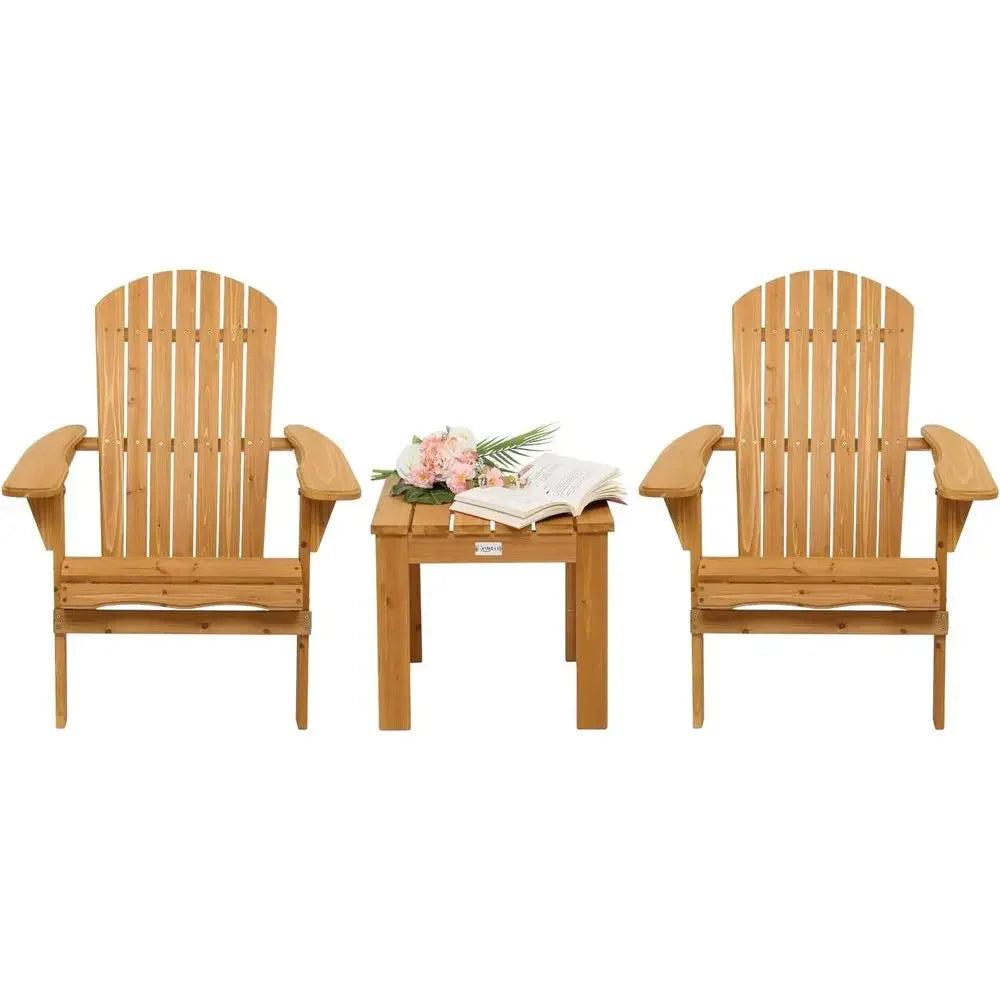 Adirondack Chair Set of 2 with Table, Outdoor Patio Lounge Chairs, Durable Wood, Suitable for Lawn, Beach, or Balcony
