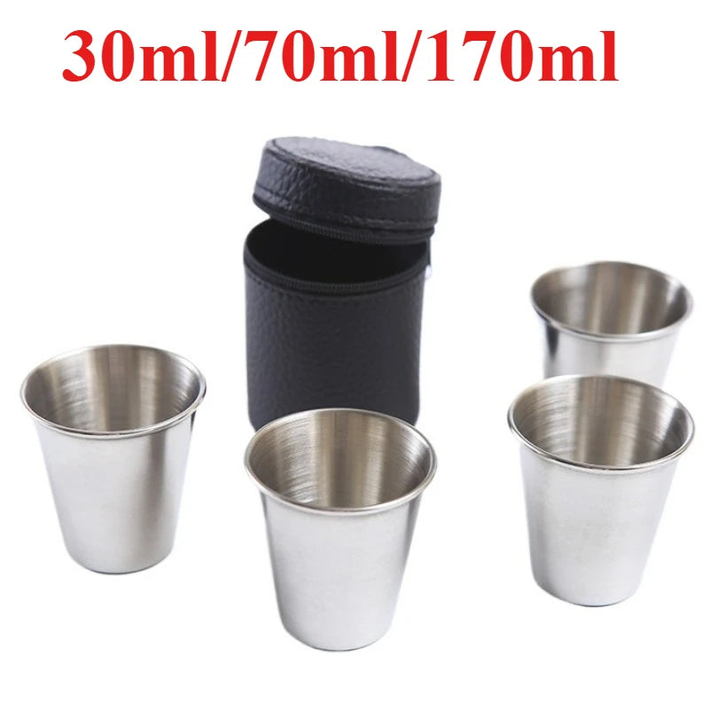 4Pcs/Set Outdoor Stainless Steel Water Cups With Case Hiking Camping Picnic Portable Travel Drinkware