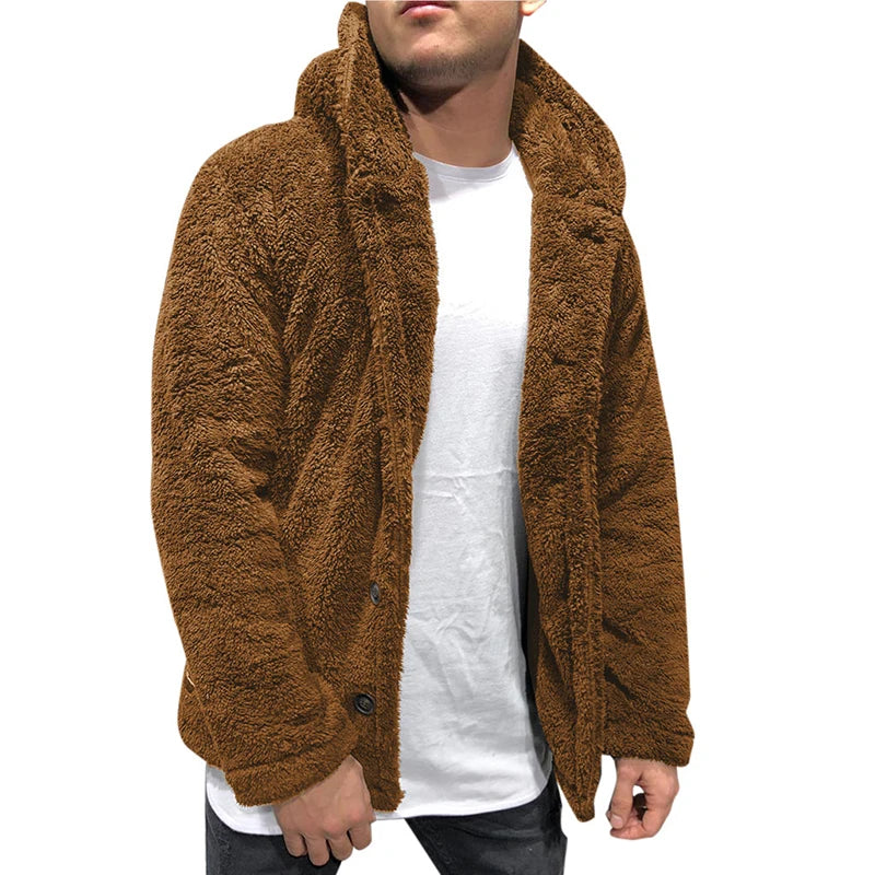 Stylish Hooded Coat Cozy Winter Coat Hooded Buttons Closure Thick Warm Men's Coat Outdoor Jacket - Macgyverzoutpost
