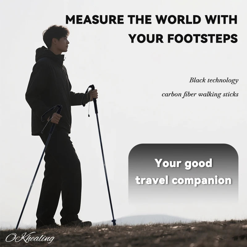 Local+ 2PCs Carbon Fiber Foldable 5-Sections Ultra-Light 110g Trekking Poles Walking Cane, 110/120/130cm Fixed Length Hiking Sticks Lightweight Portable Gear Caron Fiber Black Tech - Macgyverzoutpost