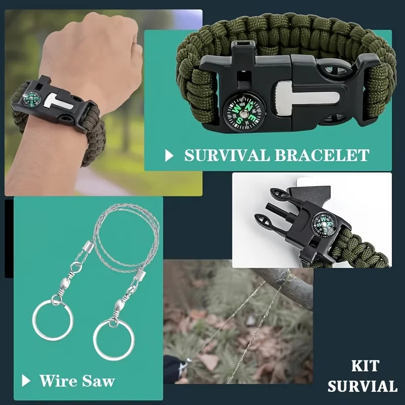 142-Piece Emergency Survival Kit with MOLLE Pocket Essential Gear for Camping Hunting Gardening Outdoor Adventure Creative Gift