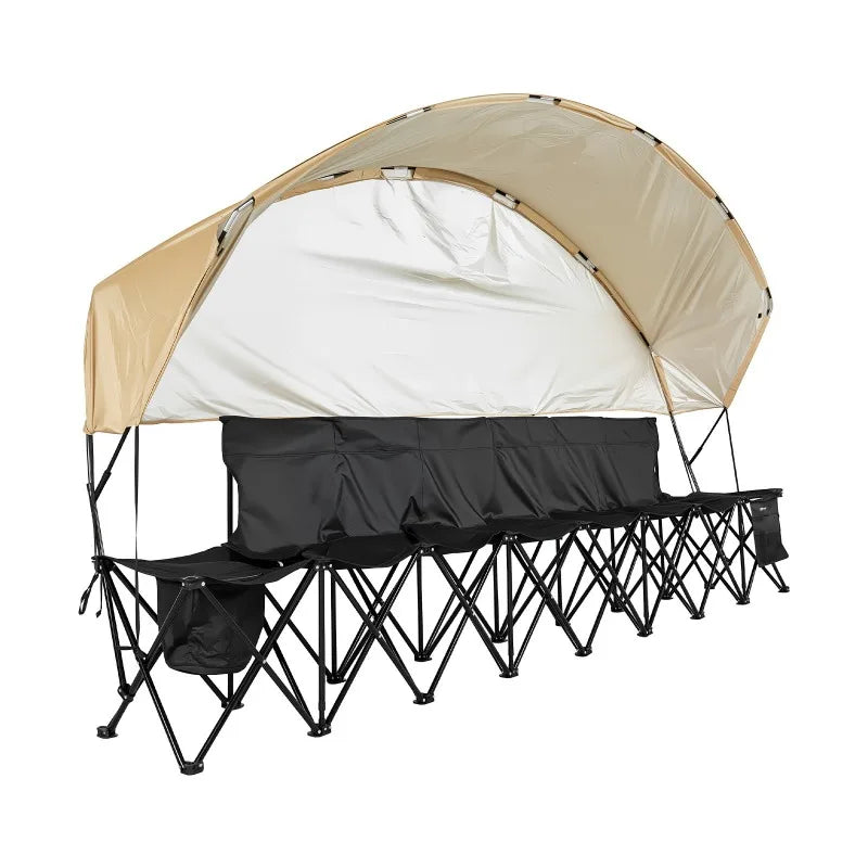 Folding Chair Sport 6 Seat Sideline Bench with Sidebag Carry Bag Sunshade - Macgyverzoutpost