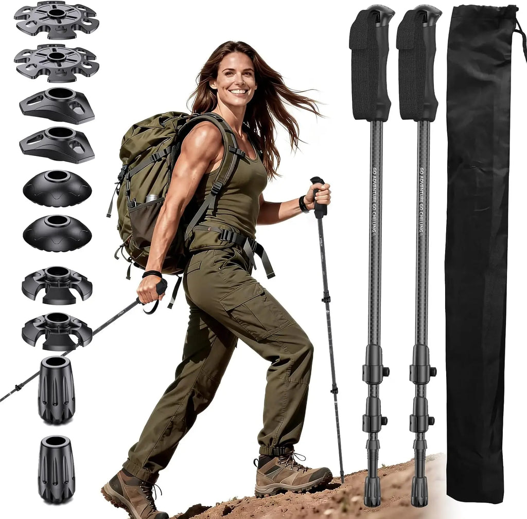 3K Carbon Fiber Trekking Poles Collapsible Lightweight Hiking Poles Walking Sticks With EVA Grip Support Rods For Outdoor Camping Backpacking Mountain Travel Black 1 Pair - Macgyverzoutpost