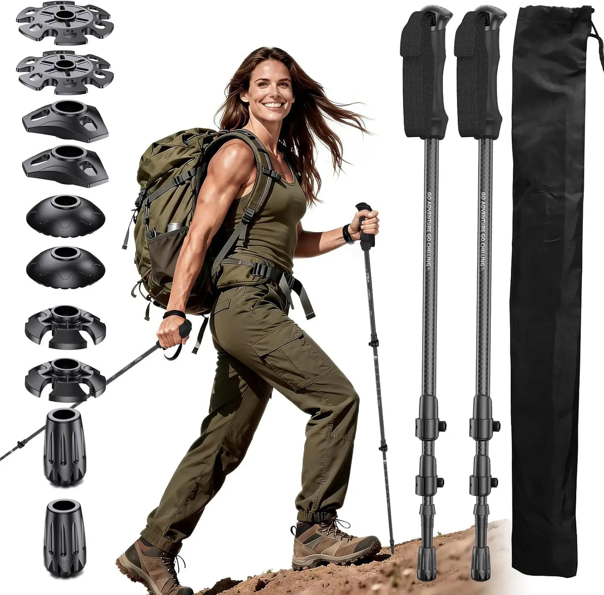 3K Carbon Fiber Trekking Poles Collapsible Lightweight Hiking Poles Walking Sticks With EVA Grip Support Rods For Outdoor Camping Backpacking Mountain Travel Black 1 Pair - Macgyverzoutpost