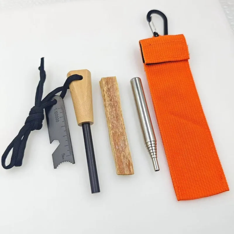 1 Set Same As Bear Grylls' Style Survival Fire Starter Magnesium Flint Rod Portable Emergency Lighters for Camping Hiking Tools