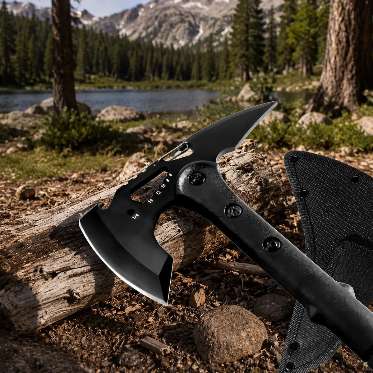 Black Outdoor Fixed Blade Knife with Protective Sheath Long Handle Portable Camping Hiking Picnic Daily Use Utility Accessory