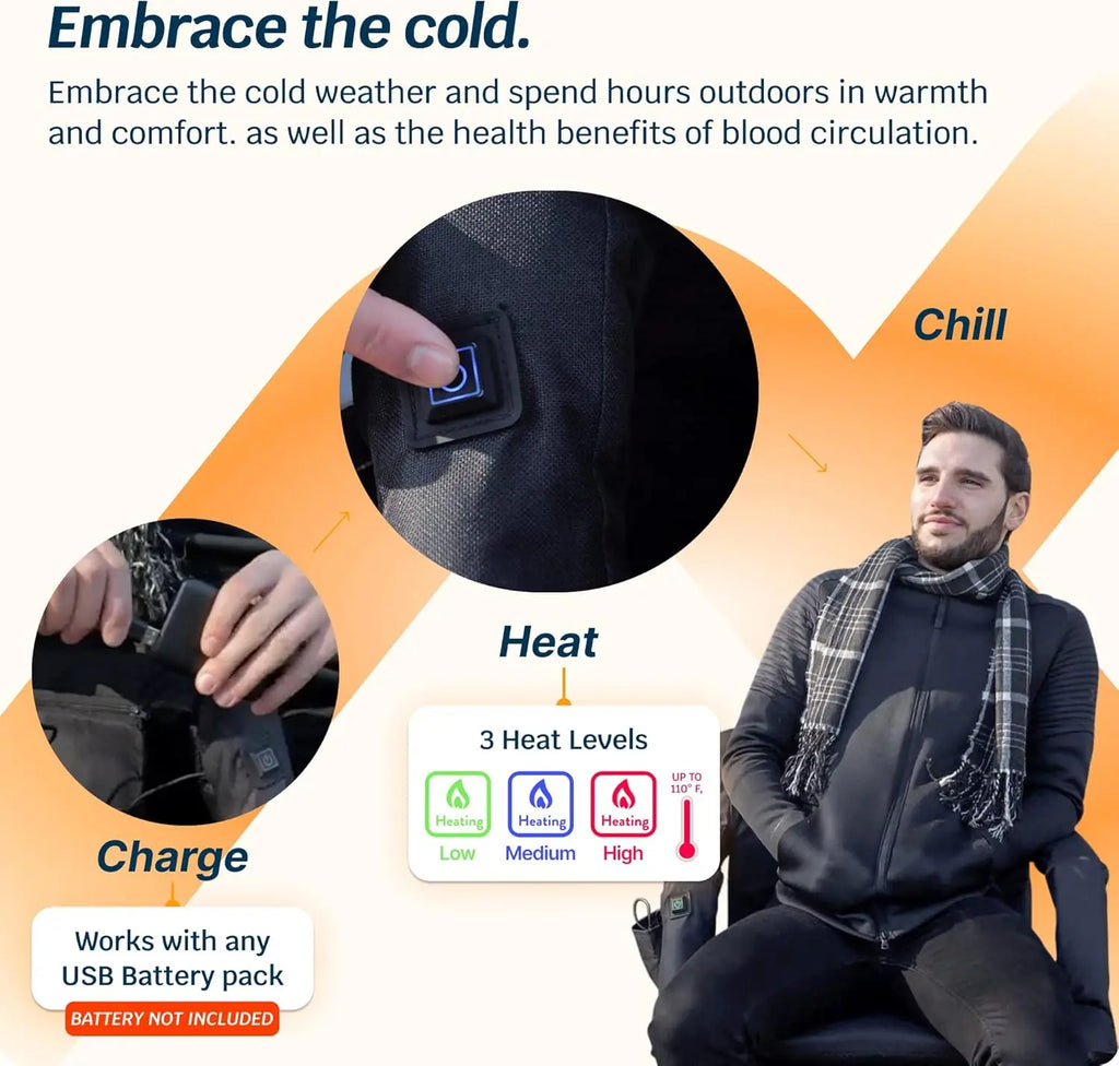 Alpcour Wide Heated Reclining Stadium Seat - Waterproof, Thick Padding