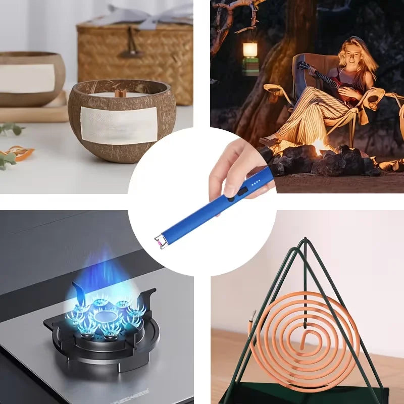 1Pc Rechargeable Candle Lighter, Dual Arc Pulse Igniter Wind Resistant, Visual Power Display, Kitchen Aroma Candle Daily Use, Random Color